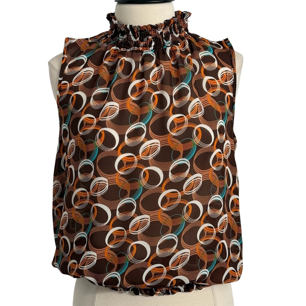 Serenade New York Sleeveless‎ Ruffled Mock Collar Classic Artsy Blouse